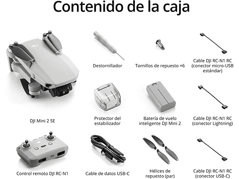 Mini Drone - DJI Mini 2 SE, Cámara integrada, Vídeo 2.7K, Hasta 10 km, Autonomía 31 min, Blanco