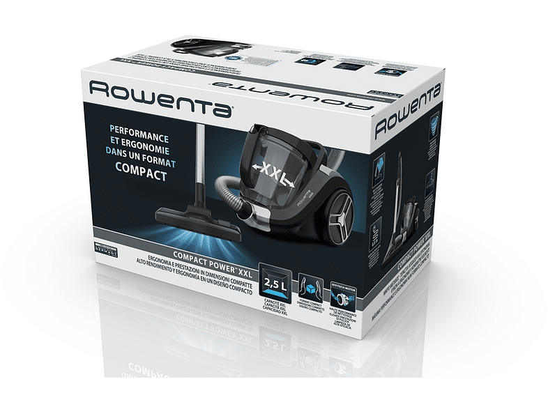 Aspirador sin bolsa - Rowenta Compact Power XXL, 550 W, 2.5 l, Radio 8.8 m, Negro