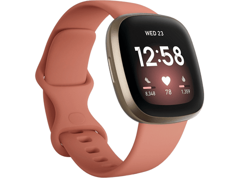 Smartwatch - Fitbit Versa 3, Rosa, Funciones de salud avanzadas, GPS, Frecuencia cardiaca, + 6 días batería