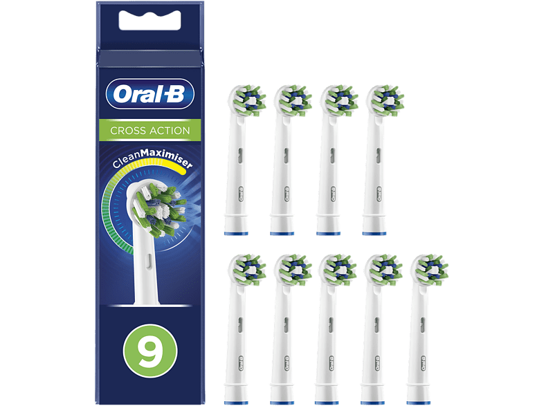 Recambio para cepillo dental - Oral-B, CrossAction con Tecnología CleanMaximiser, Pack De 9, blanco