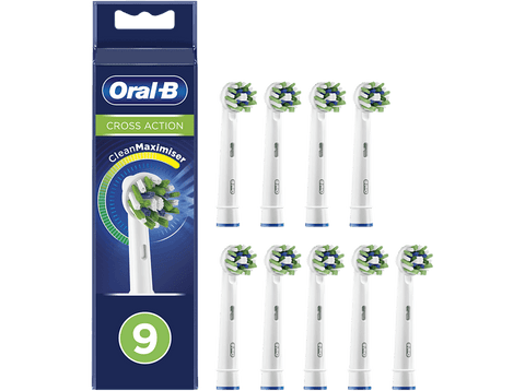 Recambio para cepillo dental - Oral-B, CrossAction con Tecnología CleanMaximiser, Pack De 9, blanco