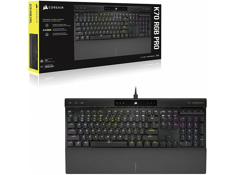Teclado gaming - Corsair K70, USB, Retroiluminación RGB, Negro