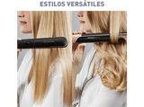 Plancha de pelo - Rowenta SF4620F0 Express Shine, Revestimiento de Papaya, Placas de cerámica, 8 temp., Hasta 210 °C, Liss & Curl, Negro y albaricoque