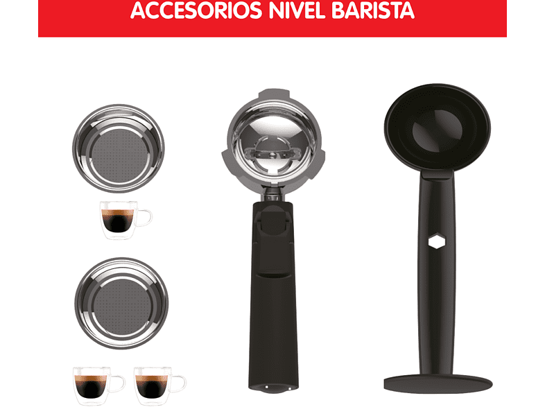 Cafetera express - Moulinex XP330A10 Opio Soleil, Bomba de presión 15 Bares, Boquilla de vapor, 240 V, 1.5 L, 2, Marfil