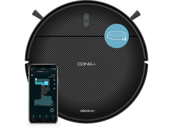 Robot friegasuelos - Cecotec Conga 999 Origin Genesis, 5 en 1, Navegación reactiva, 120 min, Mando a distancia, Wi-Fi, Negro