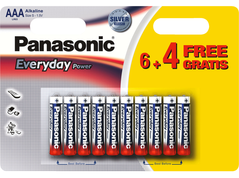 Pilas AAA - Panasonic Everyday Power LR03, batería alcalina, 6 + 4 unidades
