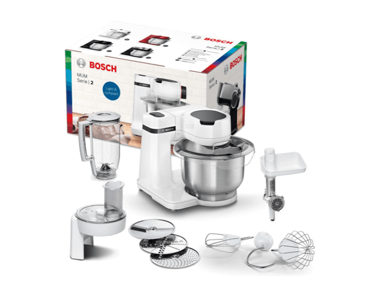 Robot de cocina - Bosch MUMS2EW30, 700 W, Bol 3.8 l, Acero inoxidable, 4 Potencias, Blanco