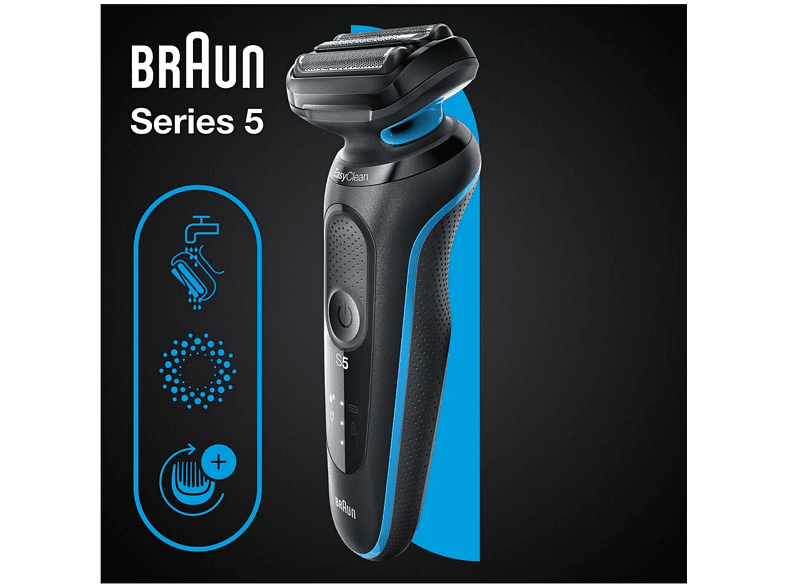 Afeitadora - Braun Series 5 51-B1000S, 3 Cuchillas, Tecnología AutoSense, EasyClick, Detección automática, Wet & Dry, Azul