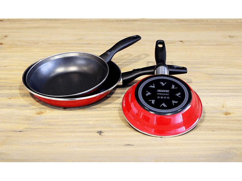 Set de sartenes - Vitrex Maison 3 sartenes, 18 -20 -24 cm, Antiadherente, Acero esmaltado, Rojo