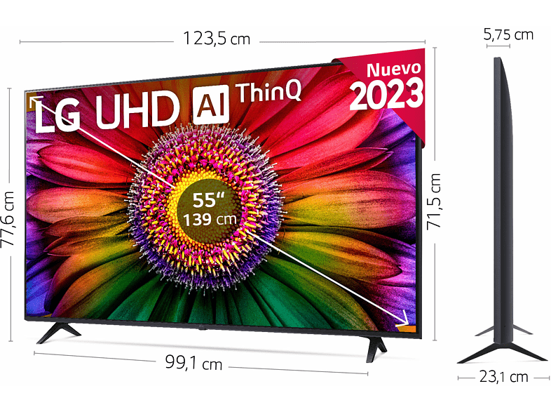 TV LED 55 - LG 55UR80006LJ, UHD 4K, Inteligente α5 4K Gen6, Smart TV, DVB-T2 (H.265), Azul Ceniza
