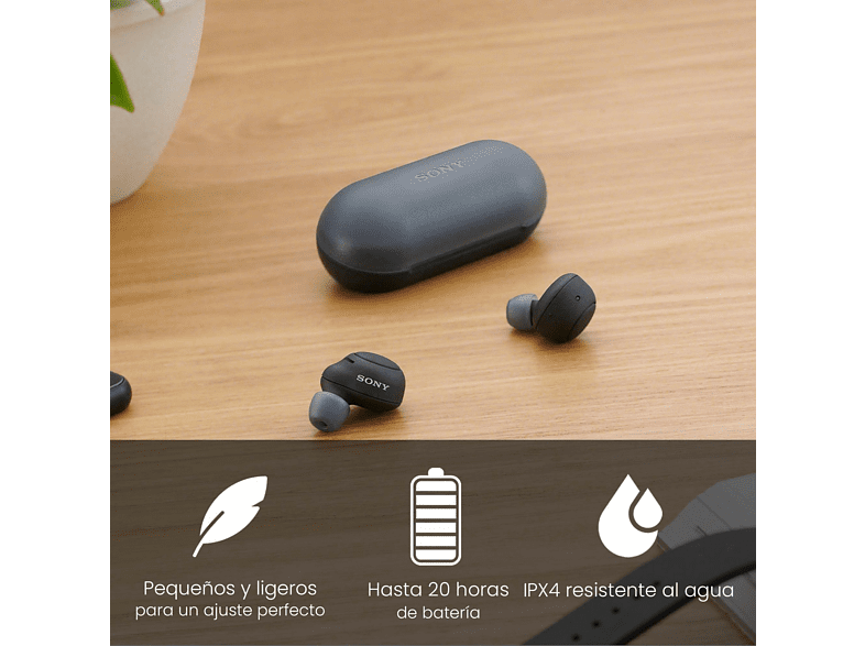 Auricular True Wireless - Sony WFC500B, Resistente al agua, Voice assist., Bluetooth, Carga rápida, 20h, Negro