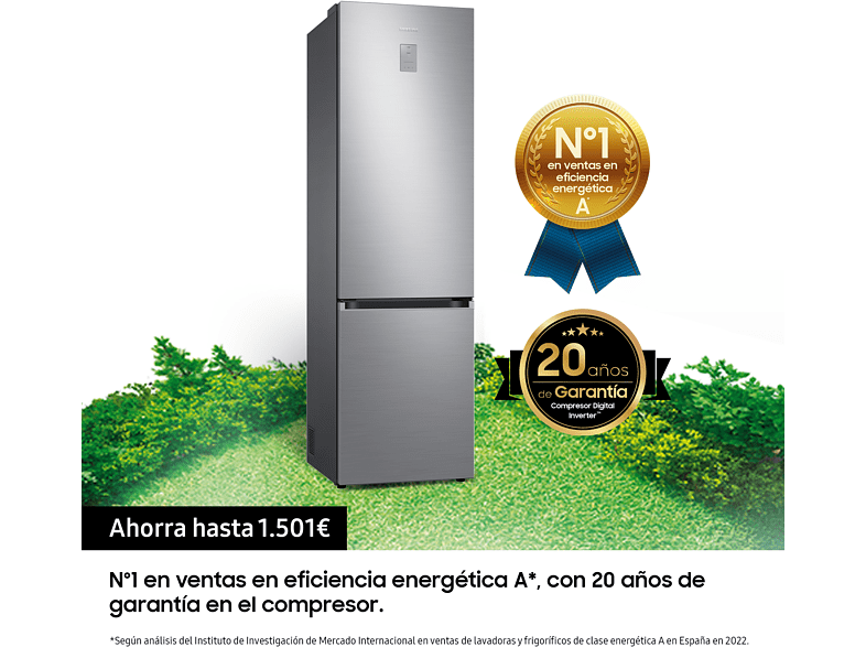 Frigorífico combi -  Samsung SMART AI RB38C776CS9/EF, All-Around Cooling, 200 cm, 390L, No Frost, Metal Cooling, WiFi, Inox