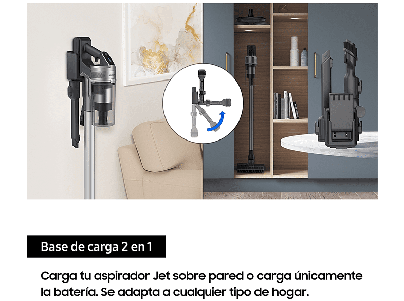 Aspirador escoba - Samsung VS15A6031R4/ES Sin cable, Multi Cyclone Jet 60, Digital Inverter, 150W, Autonomía 40 min, Teal Violet