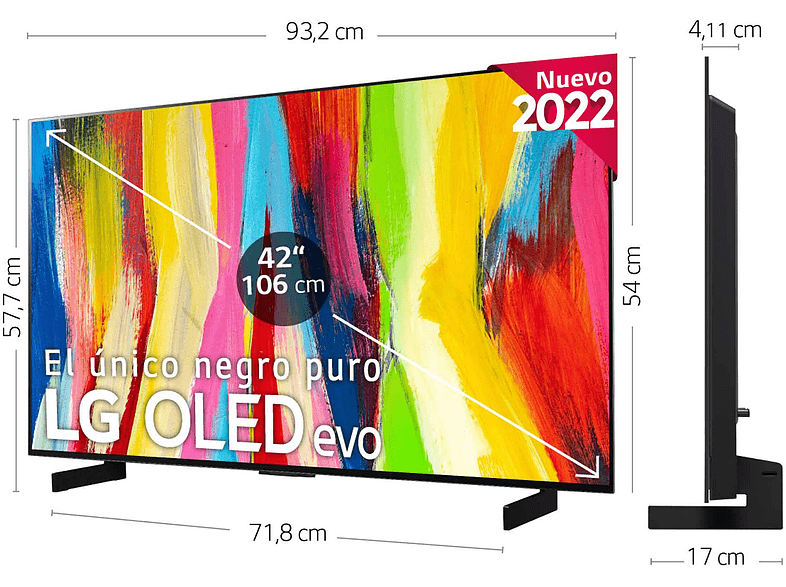TV OLED 42 - LG OLED42C24LA, OLED 4K, Procesador α9 Gen5 AI Processor 4K, Smart TV, DVB-T2 (H.265), Negro