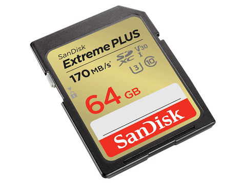 Tarjeta SDXC - SanDisk Extreme PLUS, 64 GB, Vídeo 4k UHD, Hasta 170 MB/s lectura, U3, V30, C10, Multicolor