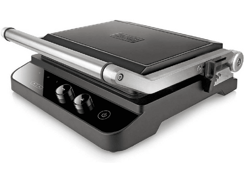 Grill - Black & Decker BXGR2000E, 2000 W, Apertura 180º, Doble placa (grill y lisa), Termostato, Negro