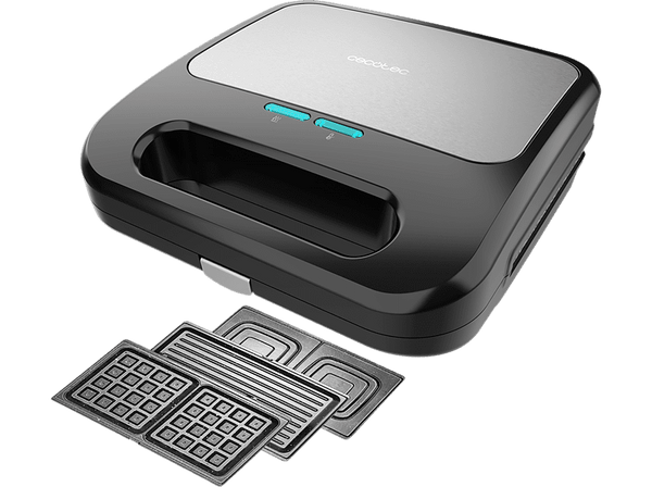 Sandwichera - Cecotec Rock'nToast 3in1 Square, 800 W, 3 Placas intercambiables, Antiadherente, Apto lavavajillas, Negro