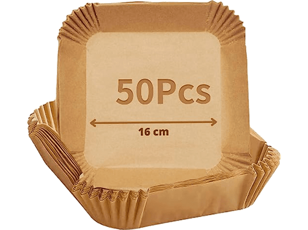 Accesorio freidora - NK Papel Airfryer, Cuadrado, 16 cm, Papel 100 % natural, 50 piezas, Marrón