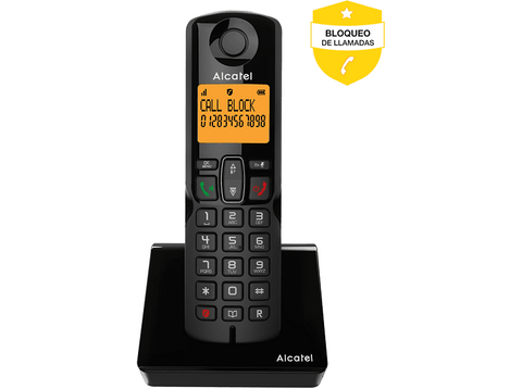 Teléfono - Alcatel S280 Single, Inalámbrico, Bloqueo de llamadas, Agenda para 50 contactos, Manos libres, Negro