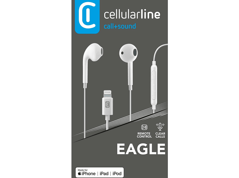 Auriculares de botón - Cellular Line EAGLE, Para Apple, Micrófono, USB - C, Blanco
