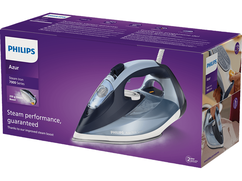Plancha de vapor - Philips DST7020/20, 250 g, 300 ml, Vapor vertical, Azul
