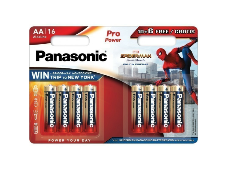 Pilas AA - Panasonic Spider-Man, Alcalina, 10+6 unidades