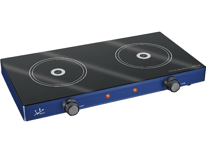 Placa portátil - Jata V142, Potencia 2400W, 2 zonas, 2 termostatos regulables, Azul y negro