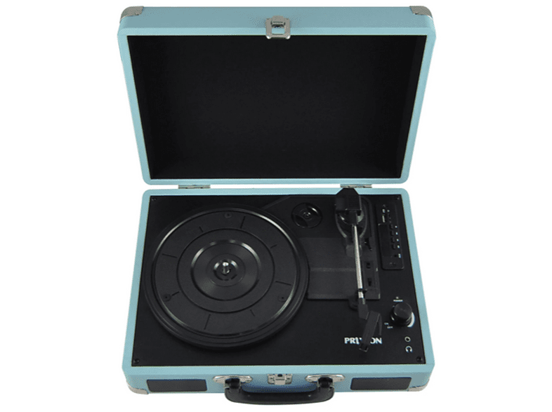 Tocadiscos - Prixton VC40, Reproductor Vinilo, Bluetooth, USB, Altavoces Incorporados, Diseño de Maleta, Azul