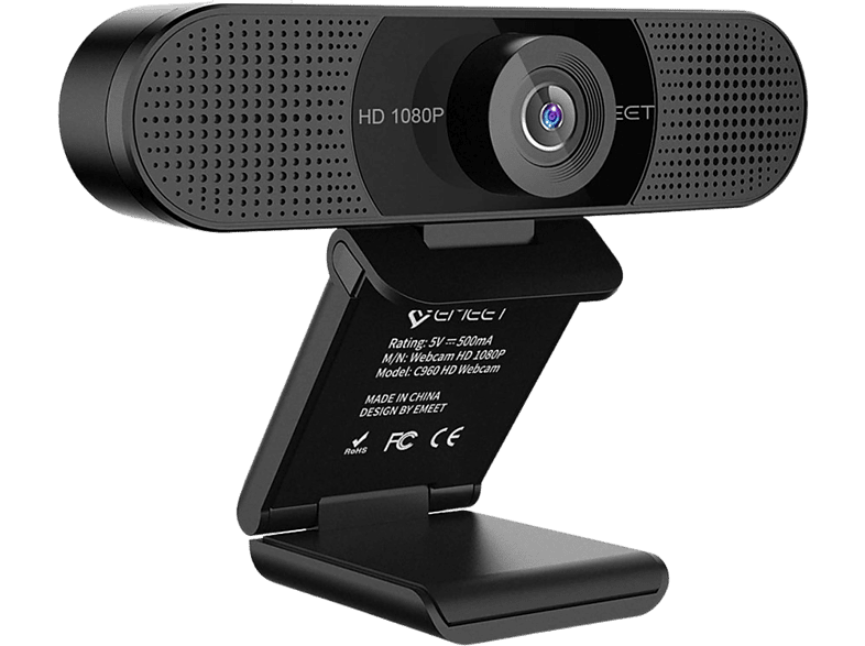 Webcam - eMeet C960, Full HD, Zoom Fijo, Doble Micrófono, USB, Negro