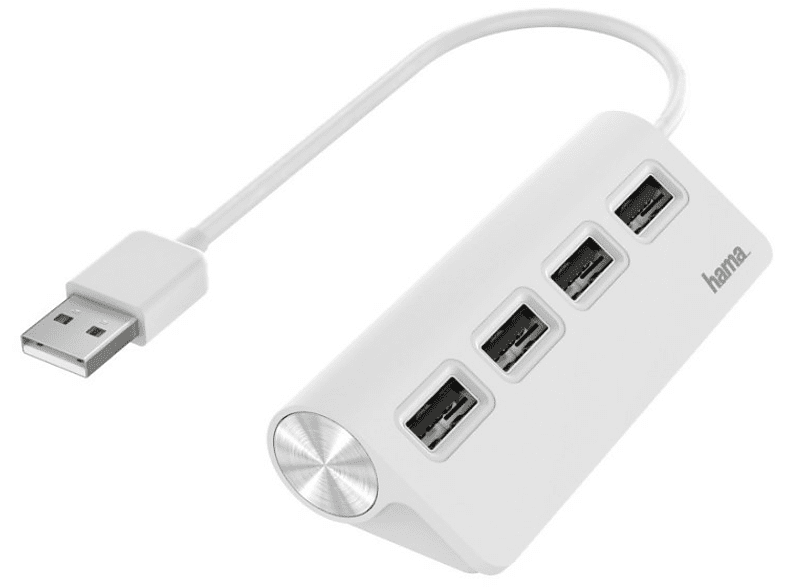 Hub USB/Concentrador - Hama 00200120, USB 2.0, Para portátiles, Plug & Play, 4x Puertos USB, Blanco