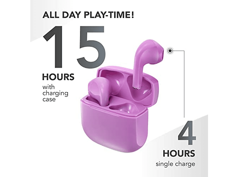 Auriculares True Wireless - Music Sound BTMSTWSSWAGUV, De cápsula, Bluetooth,  Autonomía de hasta 20 h, Violeta