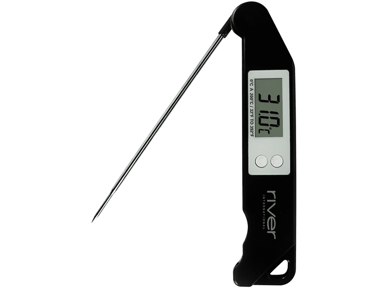 Termómetro - River ACK-001, De cocina, Para alimentos, Pantalla LCD, Apertura de 180º,  Negro