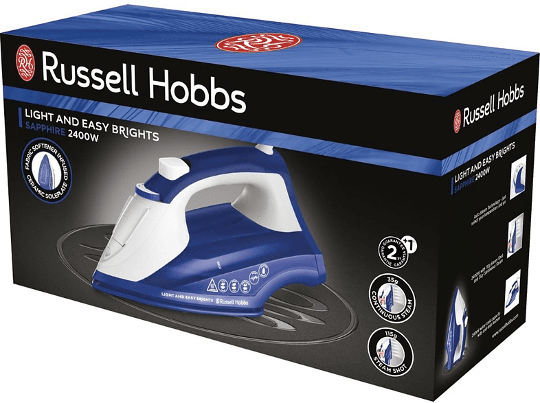 Plancha de vapor - Russel Hobbs Light & Easy brights Zafiro, 115 g/min, 0.24l, Antical, Azul