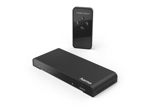 Conmutador HDMI - Hama 00121770, 3 entradas HDMI, Control remoto, Negro