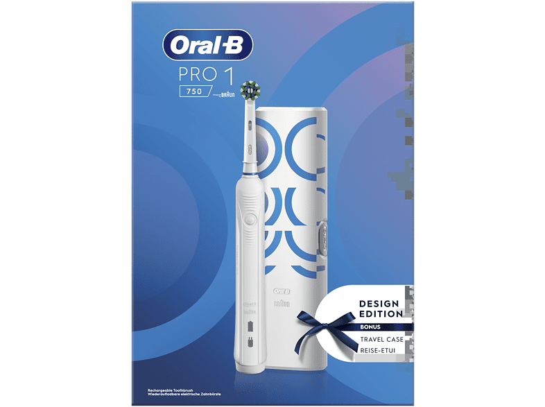 Cepillo eléctrico - Oral-B Pro 1 750, Con 1 Estuche De Viaje Y 1 Cabezal, Diseñado Por Braun, Blanco