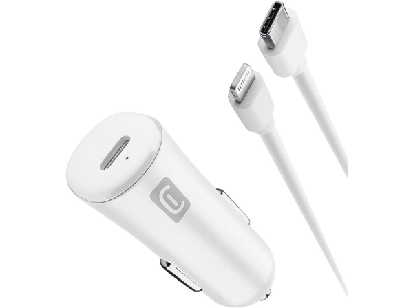 Cargador coche - Cellular Line CBRIPHKITC2LMFI20W, Para iPhone 8 o posteriores, Cable 100 cm, 20 W, Blanco