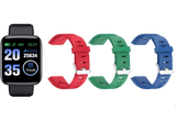 Smartwatch - NK 4 Correas de colores, Pantalla 1.3, Resistente al agua, Modos multideporte, Negro, Verde, Rojo y Azul