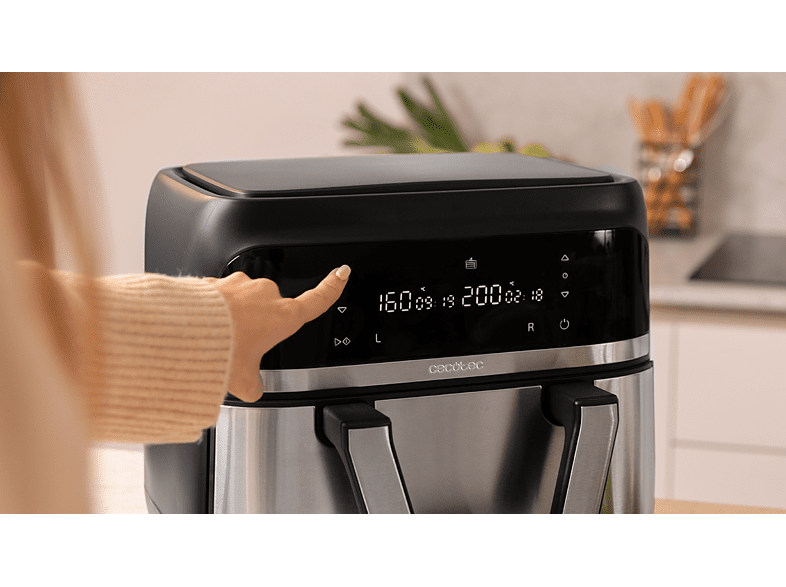 Freidora de aire - Cecotec Cecofry Dual 9000, 2850 W, 9 L, Opción dividir la cubeta en dos de 4.5 L, 6 Modos, Inox