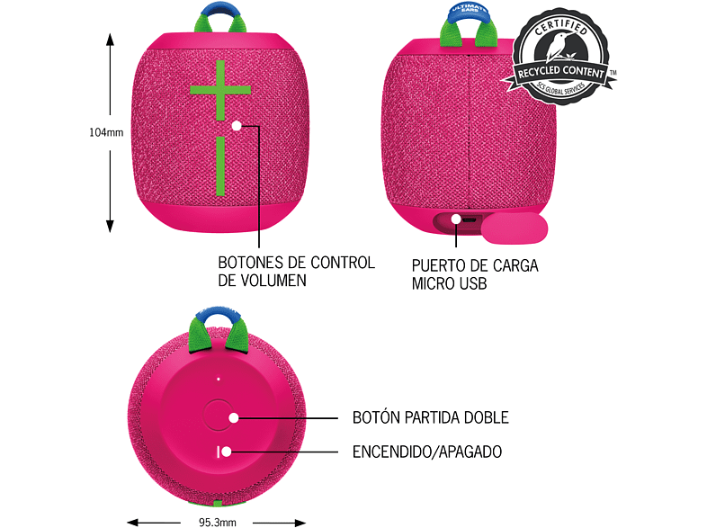 Altavoz inalámbrico - Ultimate Ears Wonderboom 3, 86 W, Bluetooth, 14 horas, Rosa