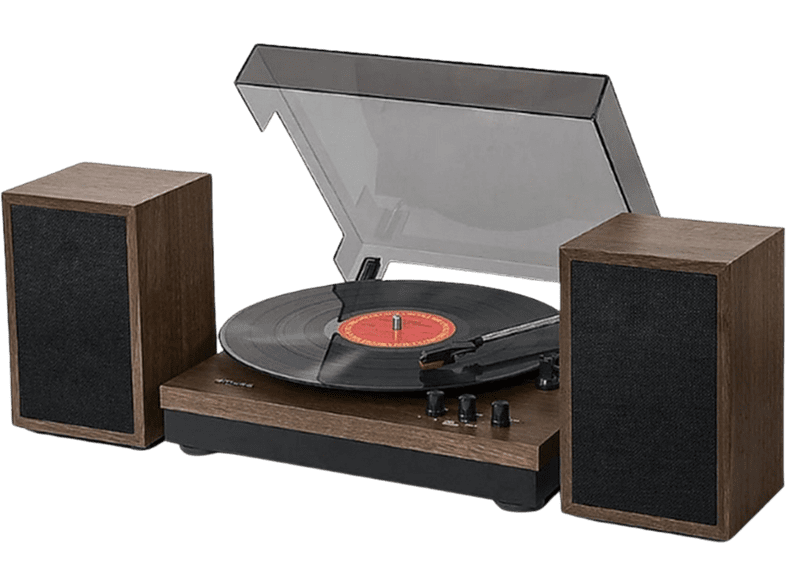 Tocadiscos - Muse MT-108 BT, Dos altavoces externos, 3 Velocidades, Adaptador de grabación de 45 RPM, Marrón