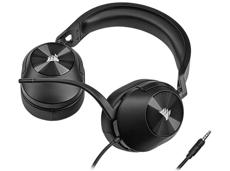 Auriculares gaming - Corsair HS55, Con Cable, Multiplataforma, 3.5 mm, Negro