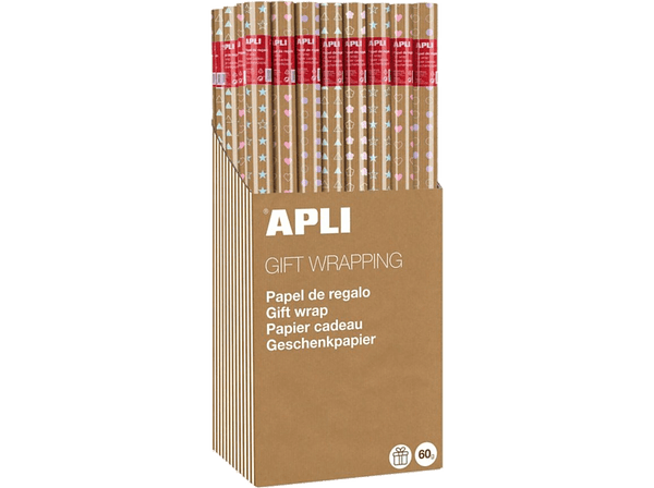 Papel de regalo - APLI Decorative Paper, 2 metros, Marrón-dorado con figuras (Diseño aleatorio) (1 Rollo)