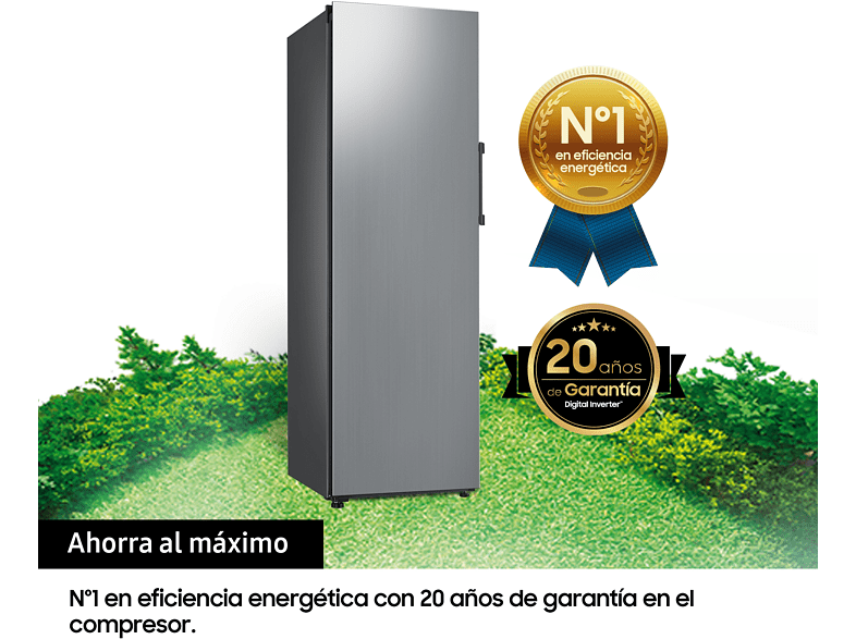 Congelador vertical - Samsung BESPOKE RZ32A7485S9/EF, 323 l, 40 dB, 185 cm, Metal Cooling, Inox