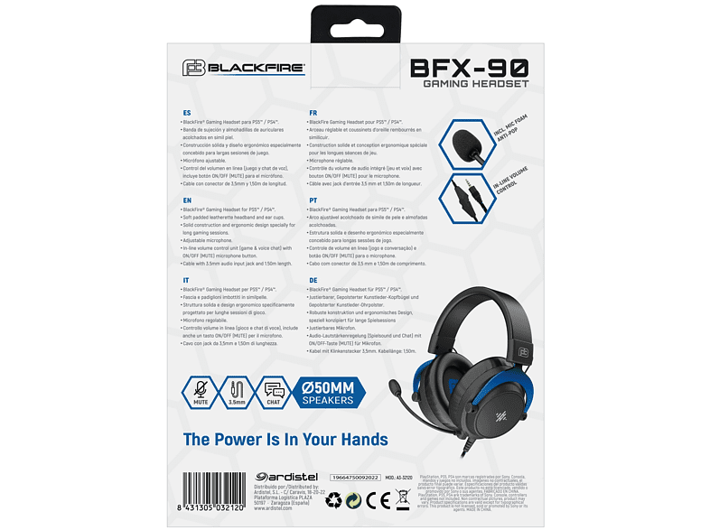 Auriculares gaming - Ardistel BLACKFIRE® Gaming Headset BFX-90, Para PS5™ y PS4™, No Bluetooth, Cable 1.5m, Negro