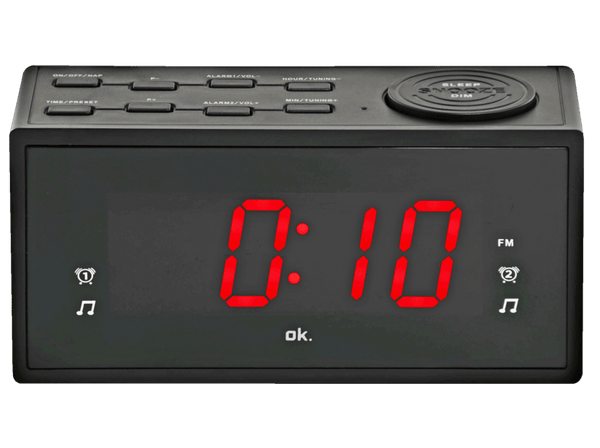 Radio despertador - OK OCR 310, Pantalla LED de 1.2 '', 2 Tipos de Alarma, Radio FM, Negro