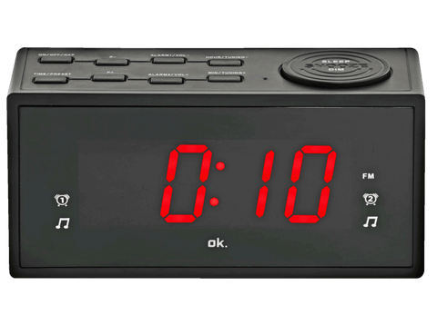 Radio despertador - OK OCR 310, Pantalla LED de 1.2 '', 2 Tipos de Alarma, Radio FM, Negro