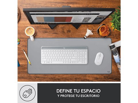 Alfombrilla para teclado y ratón - Logitech Desk Mat Studio Series, Nylon/ Poliéster, Gris