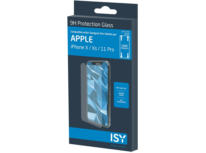 Protector Pantalla - ISY IPG-5008-2D, Para Apple iPhone X, XS, 11 Pro, Cristal templado, Transparente