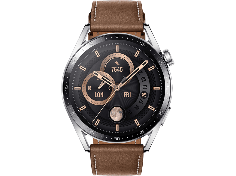 Smartwatch - Huawei New Classic Watch GT3, 46mm Classic, 14 días, Ritmo cardiaco, SPo2, IA+100 deportes, Acero, Marrón