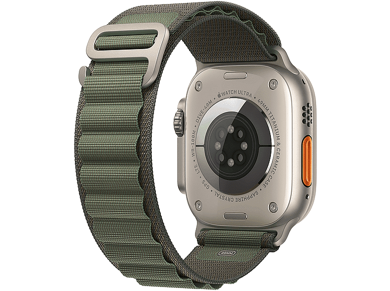 APPLE Watch Ultra (2022), GPS + Cellular, 49 mm, Caja de titanio, Cristal de zafiro, Verde + Adaptador de corriente, USB-C de 20 W